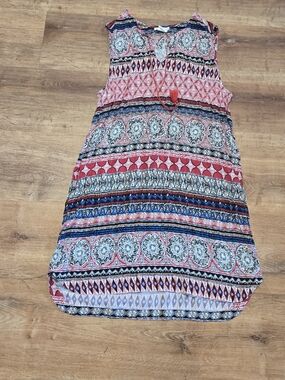 beachlunchlounge Sleeveless Printed A-Line Dress in Red, Blue, Black White  XL